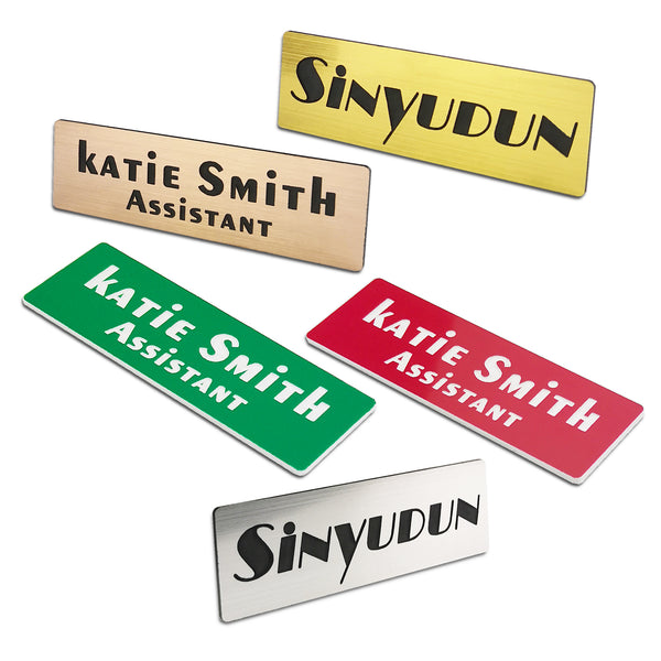 Custom Laser Engraved Name Badges with Pin, Magnetic, Adhesive, or Blank Backing, Durable Personalized Name Tag with 3 Lines of Custom Texts, Clear and Easy to Read, 10 Colors (1" x 3")