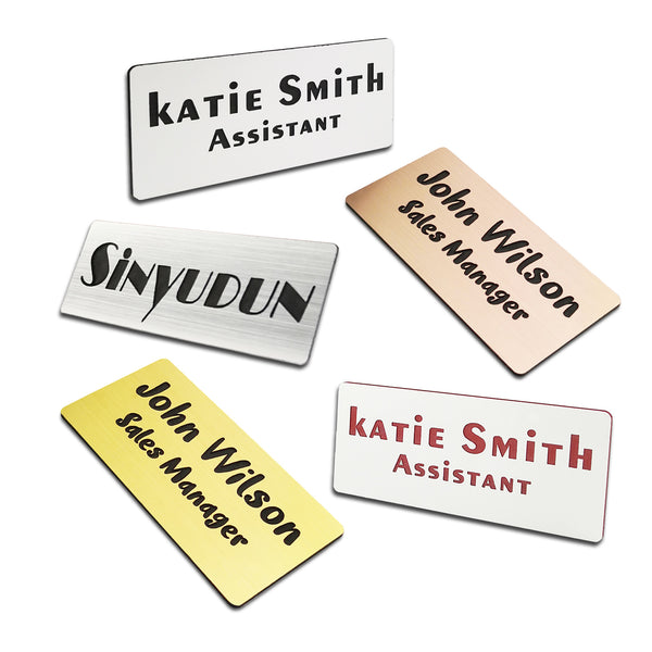 Custom Laser Engraved Name Badges with Pin, Magnetic, Adhesive, or Blank Backing, Durable Personalized Name Tag with 3 Lines of Custom Texts, Clear and Easy to Read, 10 Colors (1.5" x 3")