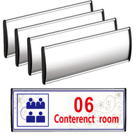 5 Pcs Office Name Plates Holder for Doors, 3 Inches x 8 Inches Curved Wall Mount Door Sign Holder, Silver Aluminum Sign Holder for Office Wall with Plastic Film and Adhesive Tape