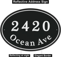 Personalized Reflective Address Plaque, Custom Aluminum House Number Sign with Two Screw, Address Sign for Outside Home, Street, House, 10" x 7.5" (Ellipse)-(Black or Green)