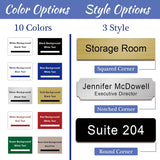 Custom Office Engraved Name Plate for Door or Wall Sign, Personalized Door Name Plate for Office with Adhesive, Laser Engraving, 10 Colors Available, 3 Styles (2" x 8")(2" x 10")