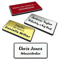 Custom Engraved Name Tag ID Badges Personalized Identification with Pin or Magnetic Clip Adhesive Backing (1.5" x 3")