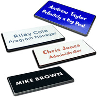 Custom Engraved Name Tag ID Badges Personalized Identification with Pin or Magnetic Clip Adhesive Backing (1.5" x 3")