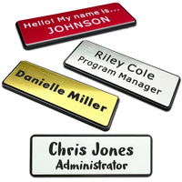 Custom Engraved Name Tag ID Badges Personalized Identification with Pin or Magnetic Clip Adhesive Backing (1" x 3")