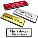 Custom Engraved Name Tag ID Badges Personalized Identification with Pin or Magnetic Clip Adhesive Backing (1" x 3")