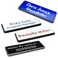 Custom Engraved Name Tag ID Badges Personalized Identification with Pin or Magnetic Clip Adhesive Backing (1" x 3")