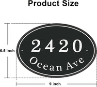 Personalized Reflective Address Plaque, Custom Aluminum House Number Sign with Two Screw, Address Sign for Outside Home, Street, House, 9" x 6.5" (Ellipse)-(Black or Green)