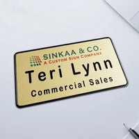 Custom Name Tag Badges with Text & Logos, Personalized Aluminium Name ID for Employee, School Teacher, Kids, 1.5 x 3" Name ID with Pin, Magnetic, Adhesive Backing