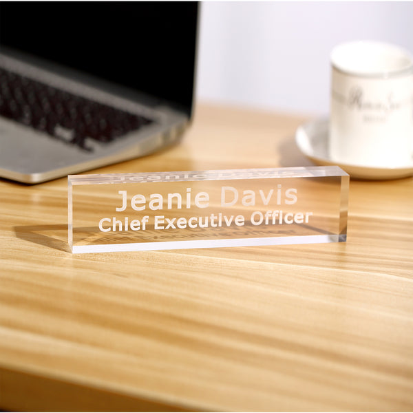 Personalized Acrylic Desk Name Plate 2" x 8" Custom Engraved Clear Acrylic Office Desk Nameplate