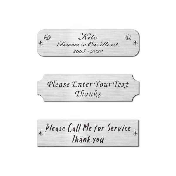 3" W x 0.75" H, Personalized, Custom Laser Engraved, Brushed Stainless Steel Plate Picture Frame Name Label Art Tag for Frames, with Adhesive Backing or Screws
