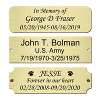 Size: 3" W x 1" H, Personalized, Custom Engraved, Brushed Gold Solid Brass Plate Picture Frame Name Label Art Tag for Frames, with Adhesive Backing or Screws