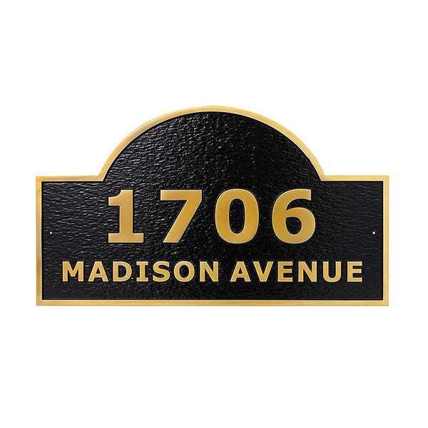 Custom 12" x 6.4" Metal Address Plaque，Personalized Cast with Arch Top Display Your Address and Street Name Number Front Yard Address Signs