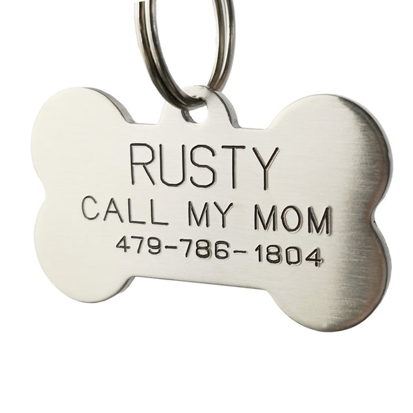Stainless Steel Bone Custom DEEP Engraved Pet ID Tags, Personalized Front and Back Dog Tags for Dogs and Cats