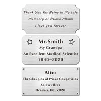 4" W x 2" H, Personalized, Custom Laser Engraved, Brushed Stainless Steel Plate Picture Frame Name Label Art Tag for Frames, with Adhesive Backing or Screws