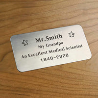 4" W x 2" H, Personalized, Custom Laser Engraved, Brushed Stainless Steel Plate Picture Frame Name Label Art Tag for Frames, with Adhesive Backing or Screws