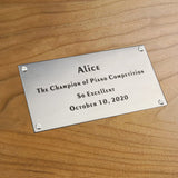 4" W x 2" H, Personalized, Custom Laser Engraved, Brushed Stainless Steel Plate Picture Frame Name Label Art Tag for Frames, with Adhesive Backing or Screws