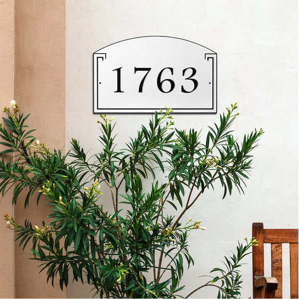Custom Cast White Metal Address plaque, Personalized Modern House Number Sign with Address Name, Wall Mounted Sign with Two Free Screws, Used for House, Street or Door (15"x9.4" )-White