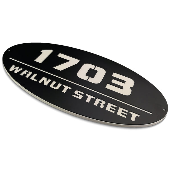 Personalized Metal Address plaque, Display Your Address and Street Name, Custom Steel House Number Sign, Wall Mounted Sign with Two Free Screws, Used for House, Door or Street-6"x12"(Ellipse)
