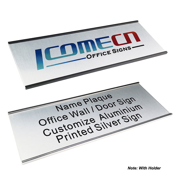 Aluminium Bespoke Printed Brushed Silver Door Office Sign, Customize Wall Plaque, 4 x 12 inches