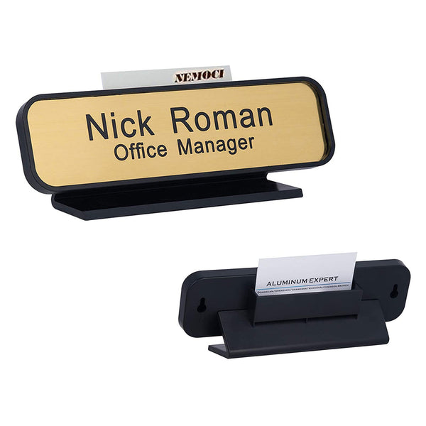 Personalized Architectural Name Plates, 2"x8" or 2"x10" Office Nameplates with Wall or Desk Plastic Frame Holder, Customize Deskbar Nameplate or Door Signs