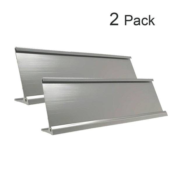 2" x 8" & 2" x 10"  Aluminum Desk Name Plate Holder, Office Business Desk Sign Holder Desktop 2 Pack (Silver)