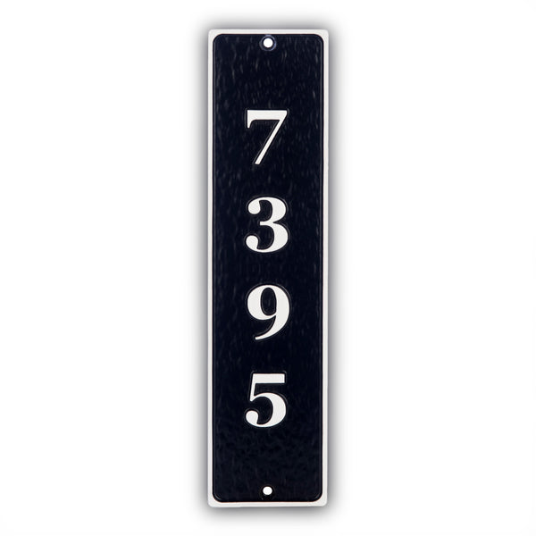 Personalized Cast Metal Address Plaque, Custom House Number Sign, Wall Mounted Sign, White Numbers with Black Background-Vertical Numbers (2"W x 8"H) (3"W x 12"H) (4"W x 16"H)
