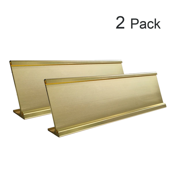 2" x 8" & 2" x 10" Aluminum Desk Name Plate Holder, Office Business Desk Sign Holder Desktop 2 Pack (Yellow Gold)